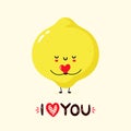 Cute smiling lemon holding heart in hands